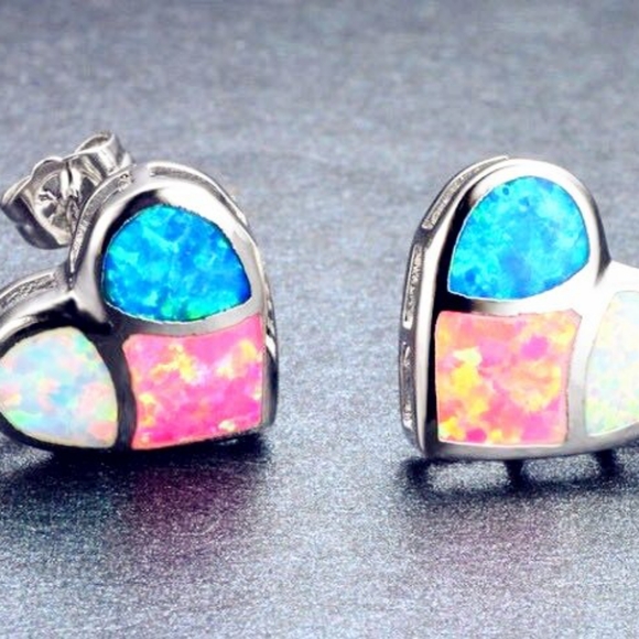 Tri-Color Fire Opal Heart Earrings - Picture 4 of 6